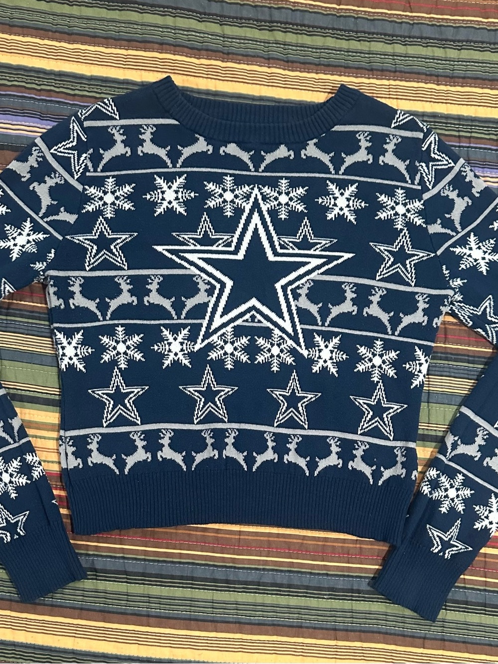 NFL Navy & White Dallas Cowboys Fair Isle Crew Cropped Sweater - Women - Picture 2 of 7
